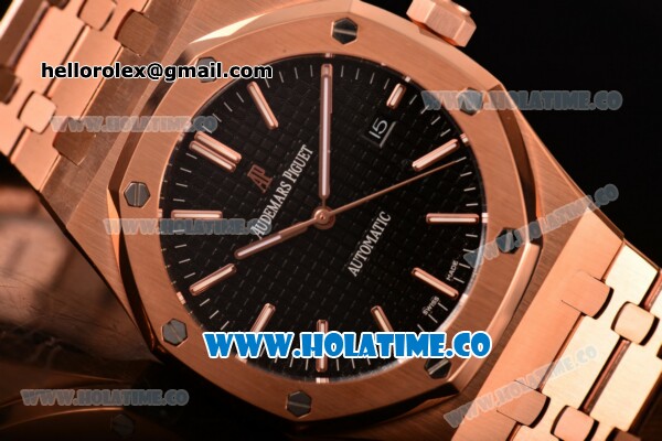Audemars Piguet Royal Oak 41MM Clone AP Calibre 3120 Automatic Full Rose Gold with Black Dial and Stick Markers (EF) - Click Image to Close